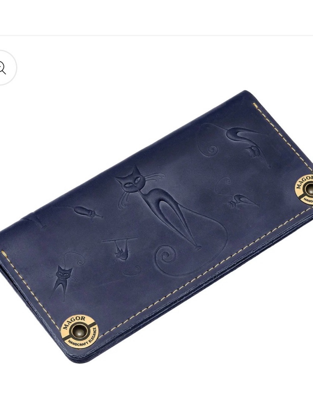Gato Negro Handcrafted Embossed Leather Wallet, Cool Art Deco Cats, Aqua Blue
